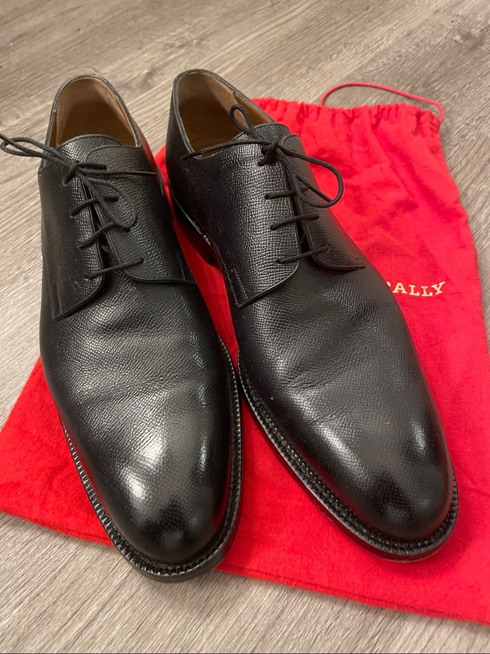 Bally Scribe Black Pebbled Leather Men’s Lace-Up Oxfords - Picture 2 of 3